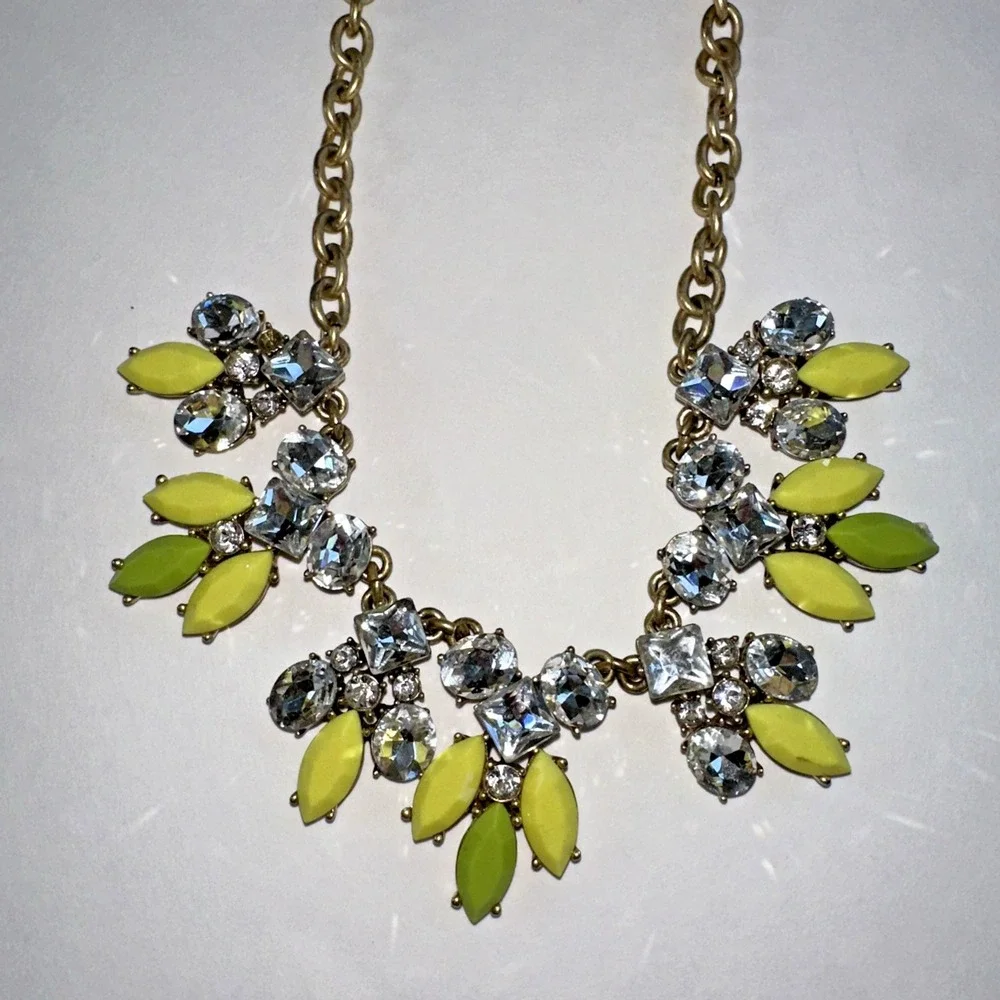 J.Crew Statement Necklace Women OS Yellow Green Gold Bib Cluster Crystal